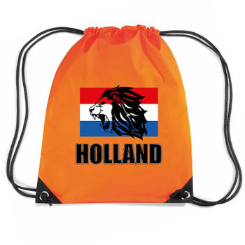 Holland leeuw oranje nylon rugzakje/sporttas - EK/ WK voetbal / Koningsdag - Gymtasje - zwemtasje
