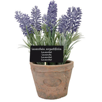 True to Nature Kunstplant - lavendel - in terracotta pot - 23 cm - Kunstplanten