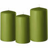 3x stuks olijf groene stompkaarsen 10-12-15 cm - Stompkaarsen