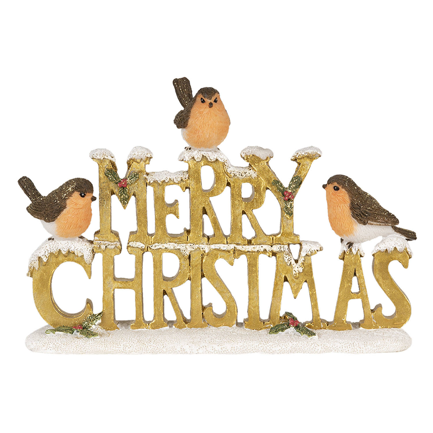 Clayre & Eef Decoratie 21*4*13 Cm Goudkleurig Polyresin Vogels Merry