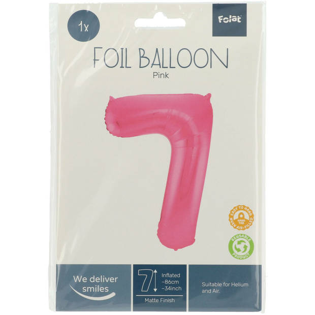 Folie ballon van cijfer 7 in het roze 86 cm - Ballonnen