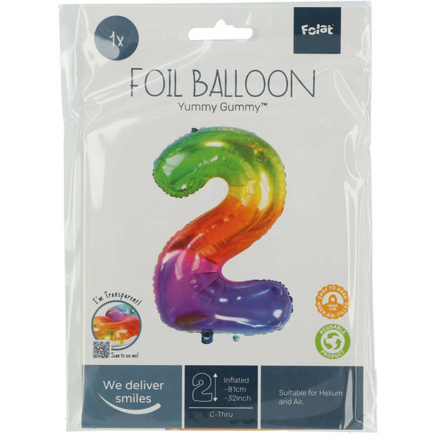 Folie ballon van cijfer 2 in het multi-color 86 cm - Ballonnen