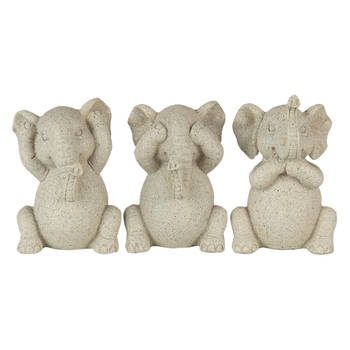 Clayre & Eef Grijze Decoratie olifanten horen, zien en zwijgen 19*6*10 cm 6PR4680