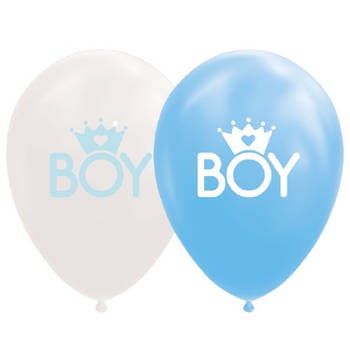 Wefiesta ballonnen baby boy 12 cm latex blauw/wit 8 stuks