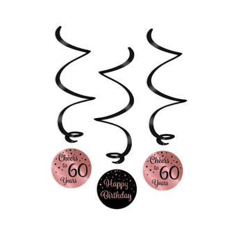 Paper Dreams swirlslingers 60 jaar 70 cm roze/zwart 3 stuks