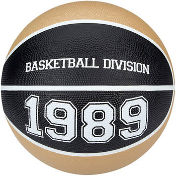 Speelgoed basketbal beige/zwart 23 cm - New Port basketballen van rubber maat 5