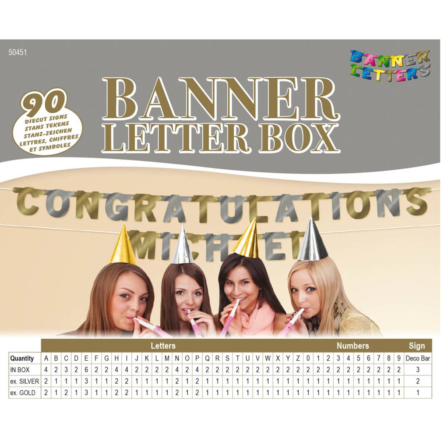 Banner Letter Box Set goud-zilver