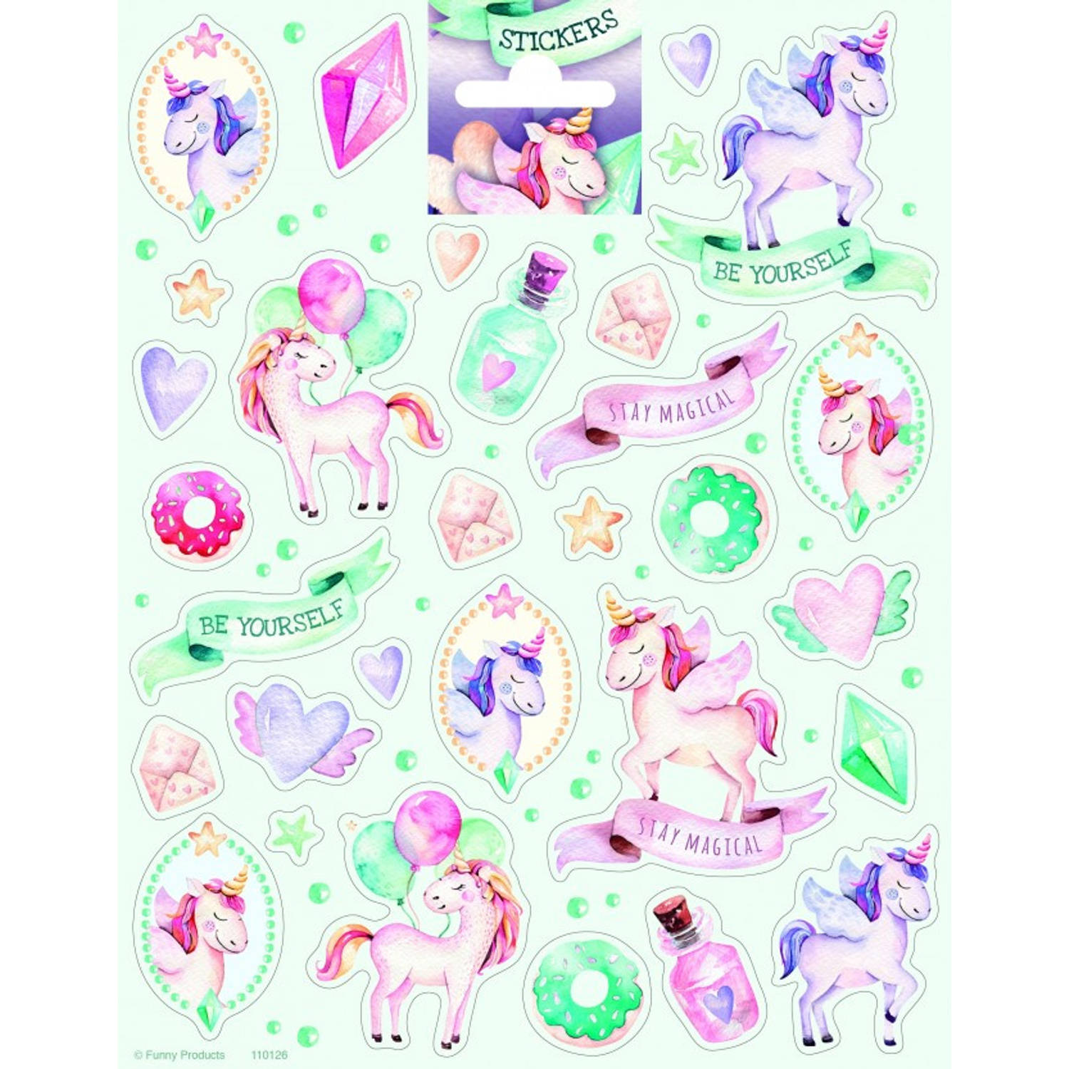 Funny Products stickers Unicorn 20 x 15 cm papier groen 35 stuks