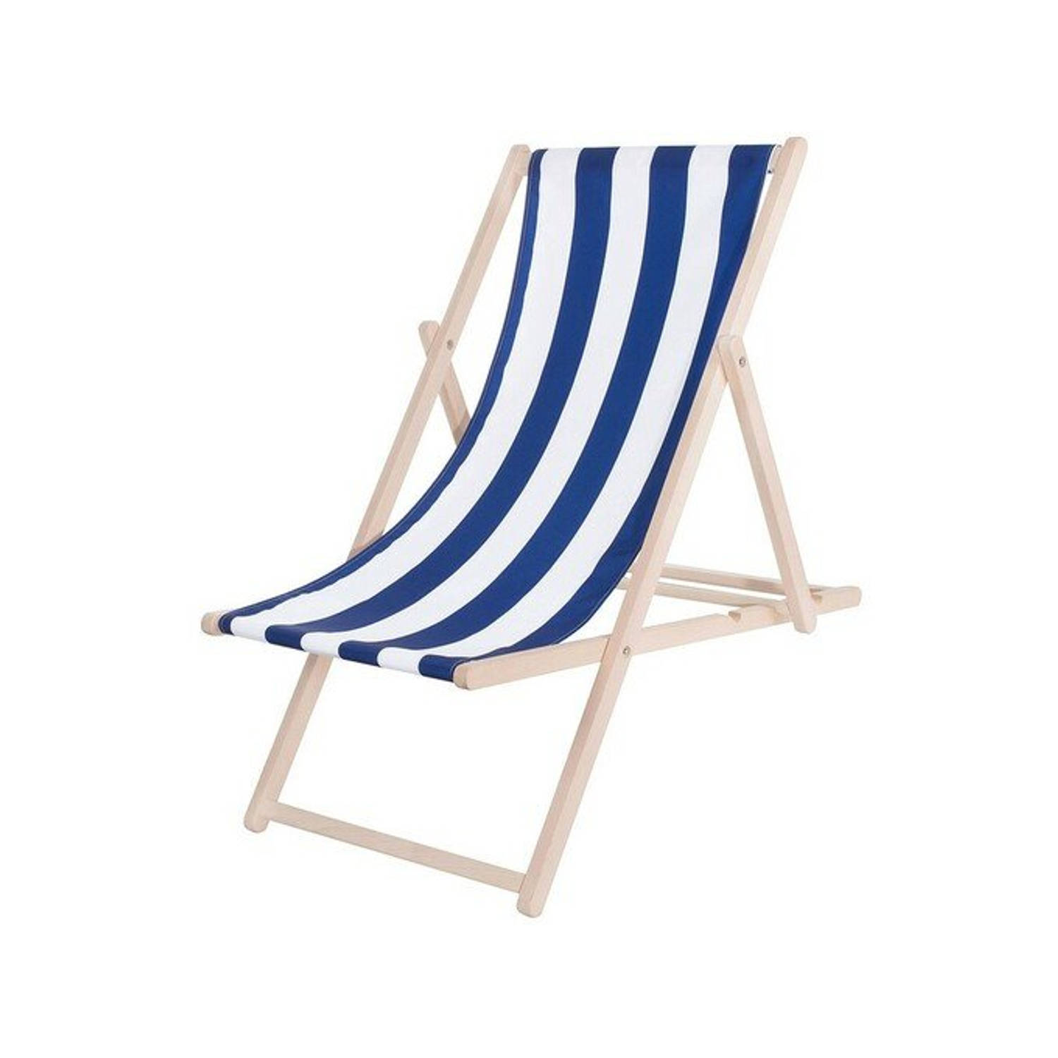 Platinet Inklapbare strandstoel - Hout - Blauw Gestreept | Blokker