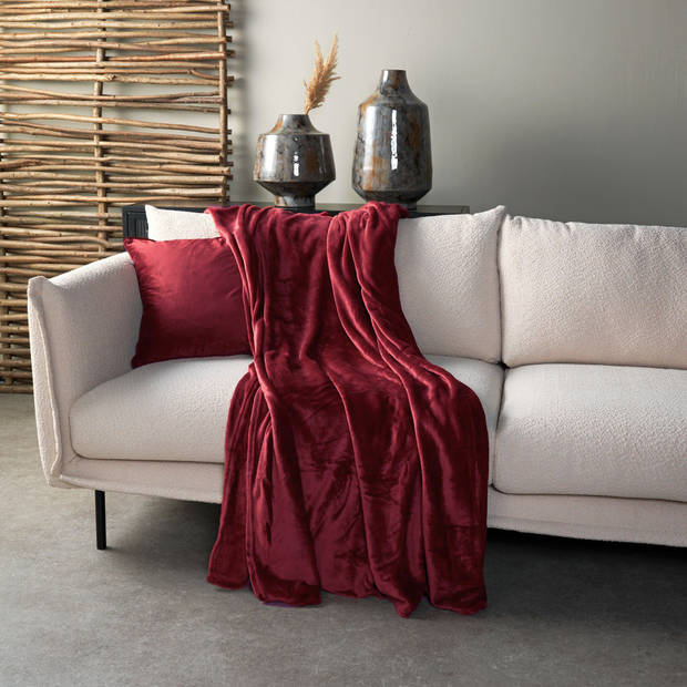Dutch Decor - CHARLIE - Plaid 200x220 cm - extra grote fleece deken - effen kleur - Merlot - rood bordeaux