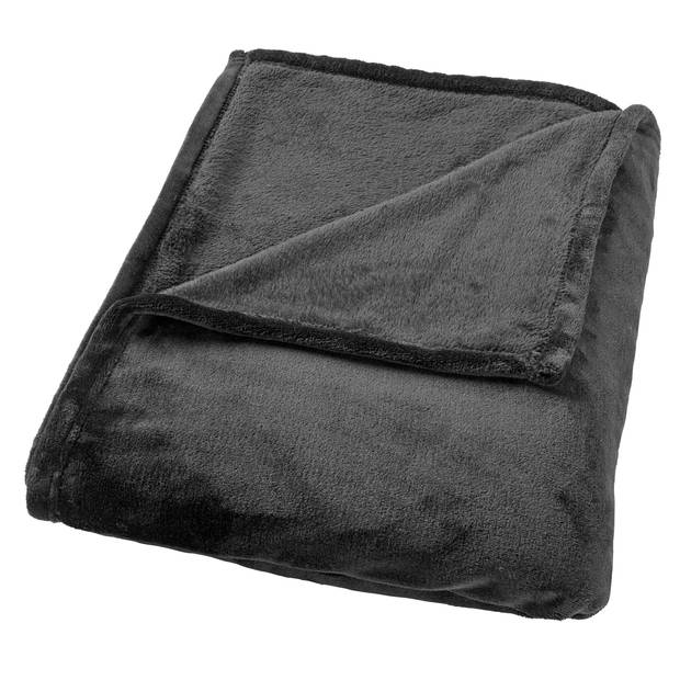 Dutch Decor - CHARLIE - Plaid 200x220 cm - extra grote fleece deken - effen kleur - Raven - zwart