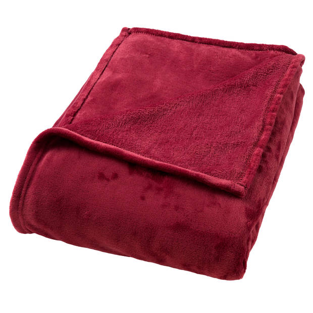 Dutch Decor - CHARLIE - Plaid 200x220 cm - extra grote fleece deken - effen kleur - Red Plum - donkerroze