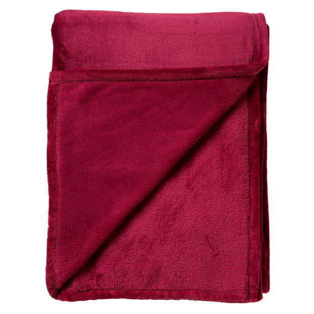 Dutch Decor - CHARLIE - Plaid 200x220 cm - extra grote fleece deken - effen kleur - Red Plum - donkerroze