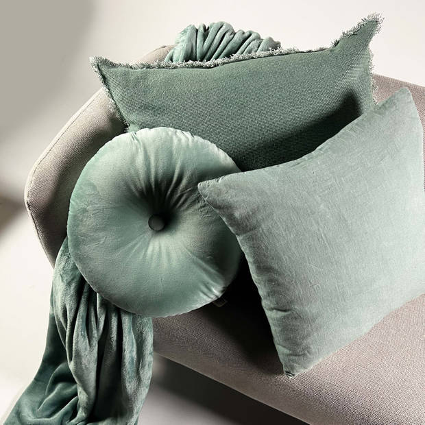 Dutch Decor - OLLY - Sierkussen rond velvet Ø40 cm - Jadeite - lichtgroen