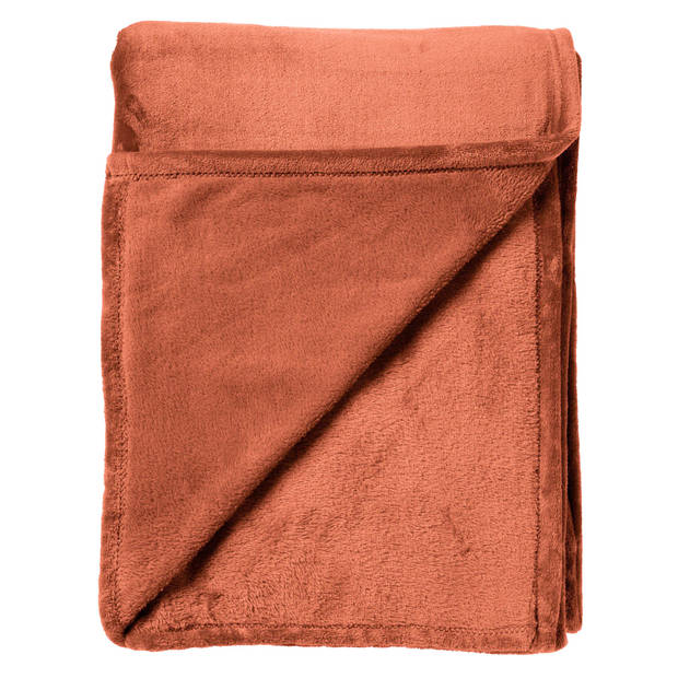 Dutch Decor - CHARLIE - Plaid 200x220 cm - extra grote fleece deken - effen kleur - Potters Clay - oranje terra
