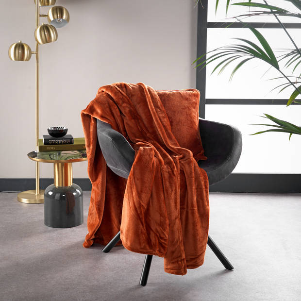 Dutch Decor - BILLY - Plaid 150x200 cm - flannel fleece - superzacht - Potters Clay - oranje terra