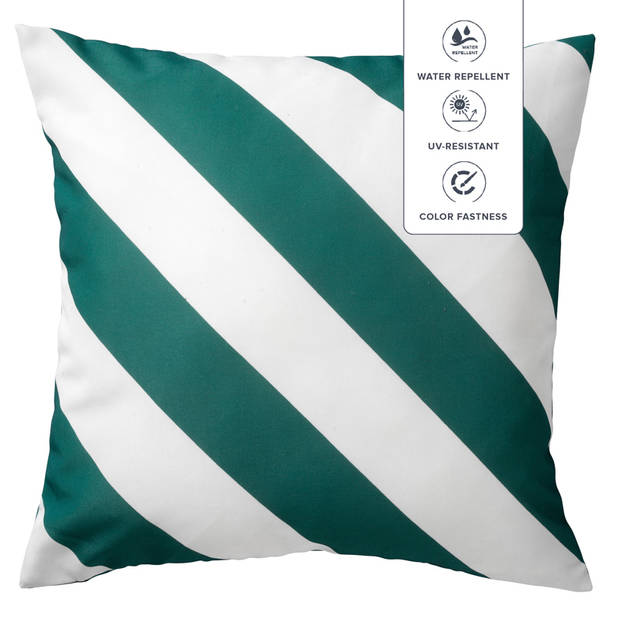 Dutch Decor - SANZENO - Outdoor Kussenhoes 45x45 cm - waterafstotend en uv-bestendig -gestreept - Sagebrush Green - wit