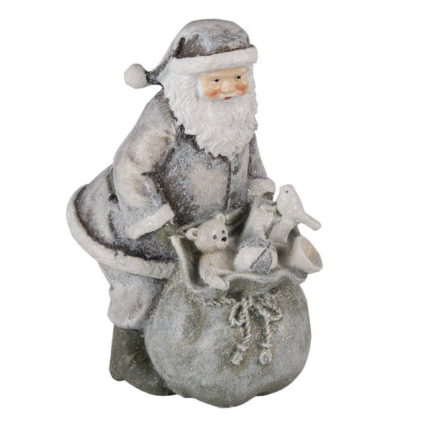 Clayre & Eef Zilvere Decoratie kerstman 10*7*13 cm 6PR4729
