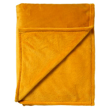 Dutch Decor - CHARLIE - Plaid 200x220 cm - extra grote fleece deken - effen kleur - Golden Glow - geel