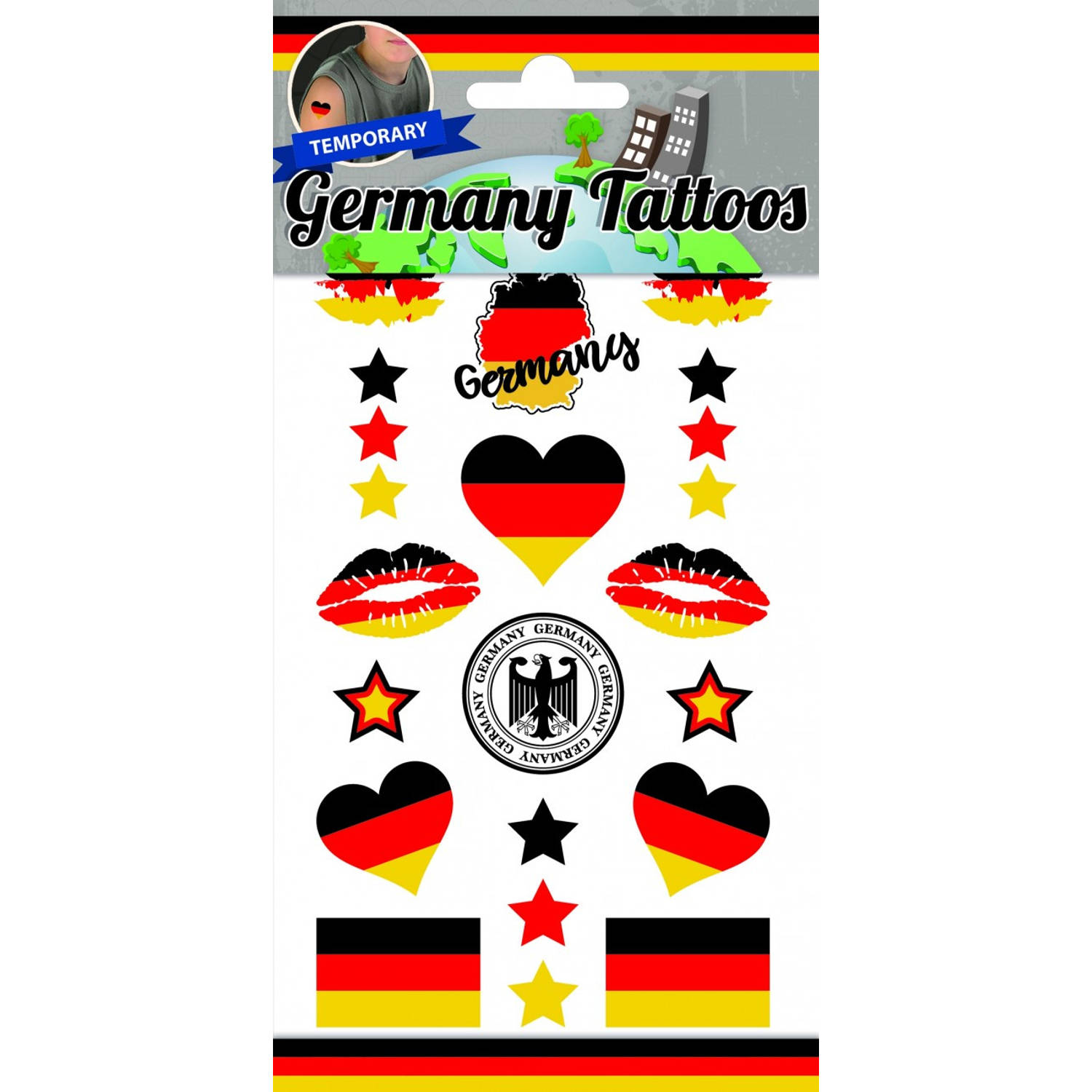 Funny Products neptattoos Duitsland papier zwart/rood 12 stuks