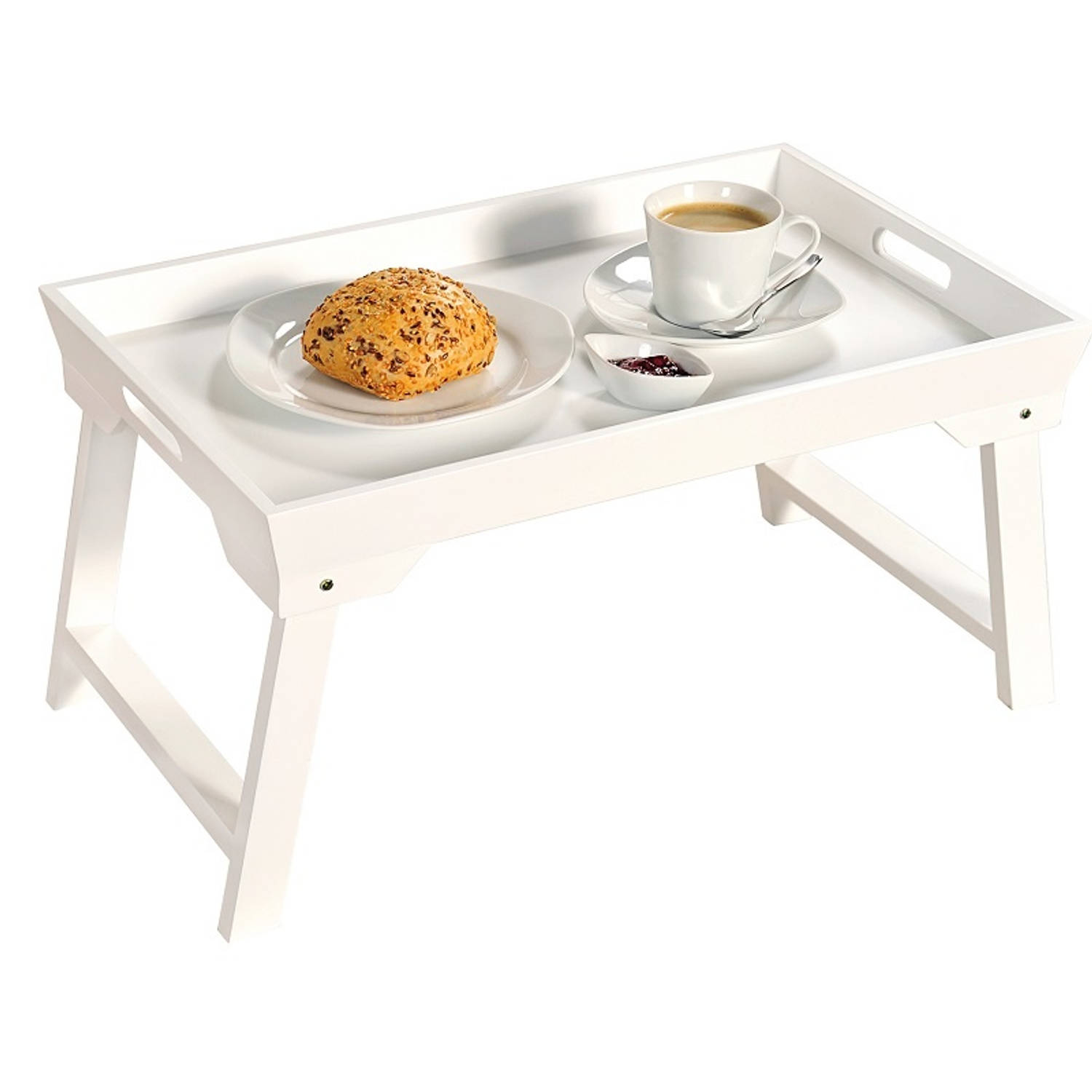 Fsc® Mdf Elegante Inklapbare Bedtafel Met Dienblad Houten Bed Tafel