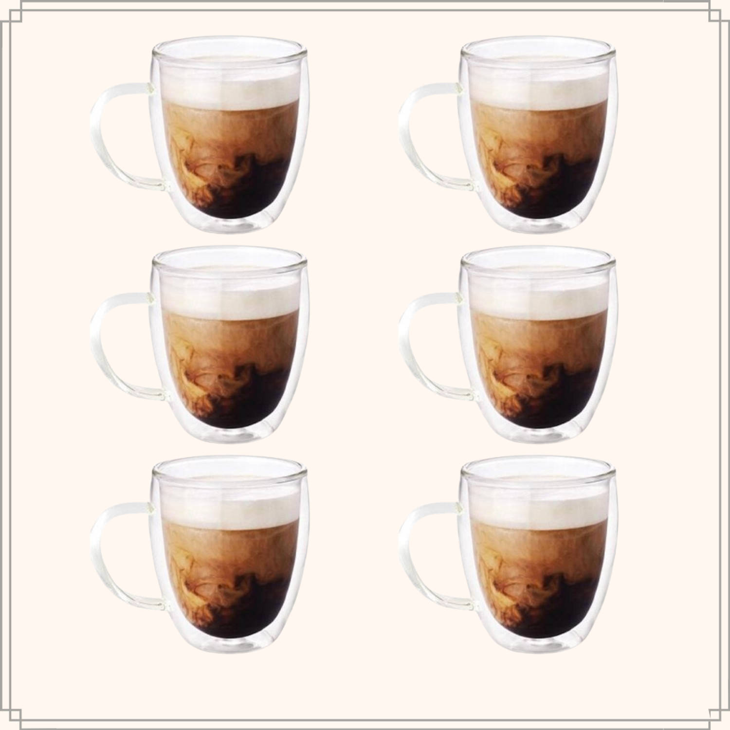 OTIX Dubbelwandige Glazen - Koffieglazen - Oor - 6 stuks - Transparant 180ml - Glas Theeglazen - Koffiekopjes | Blokker