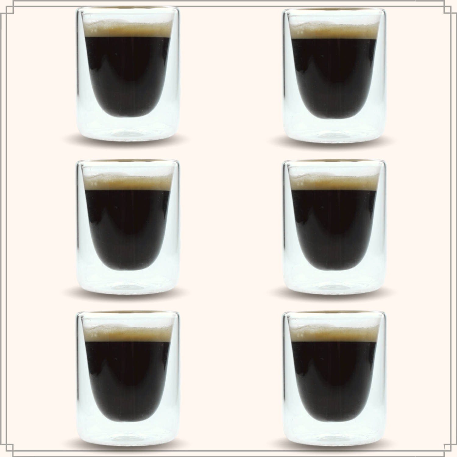 excuus Doodt Microbe OTIX Espresso Glazen - Set van 6 - Kopjes - Dubbelwandig - Glas - 80ml -  5.5 x 7.5 cm - Koffiekopjes | Blokker