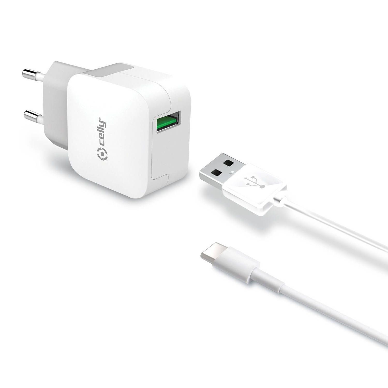 Celly - Turbo Lichtnetadapter met USB-C Kabel - Celly