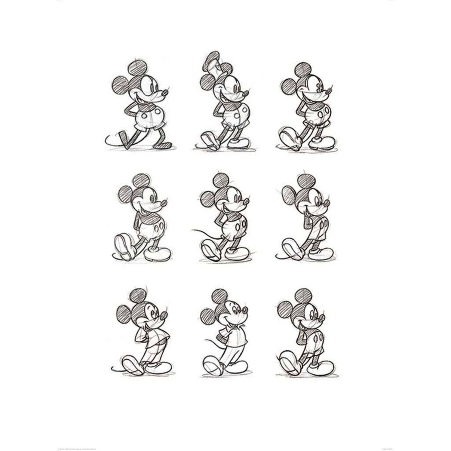 Kunstdruk Mickey Mouse Sketched Multi 60x80cm
