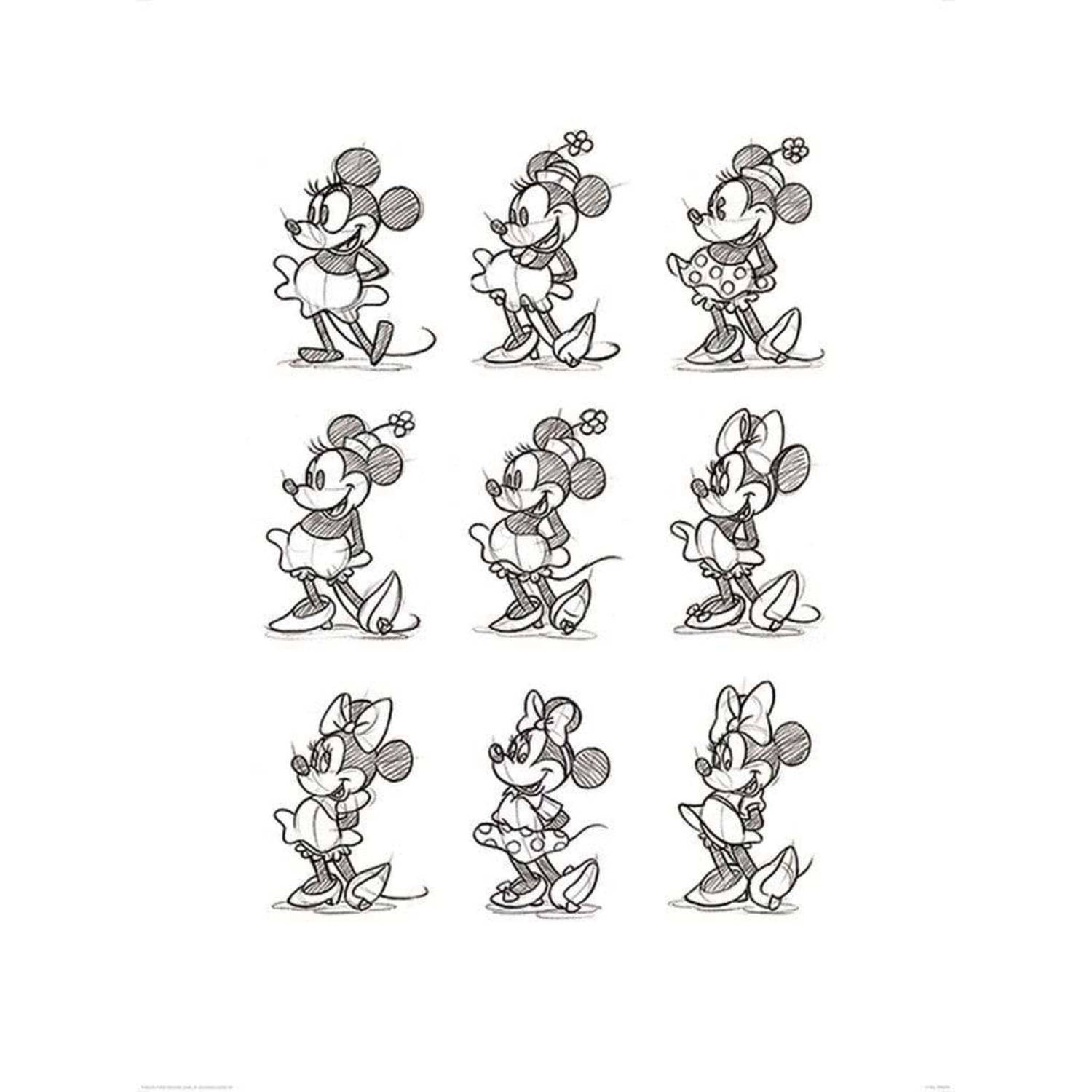 Kunstdruk Minnie Mouse Sketched Multi 60x80cm