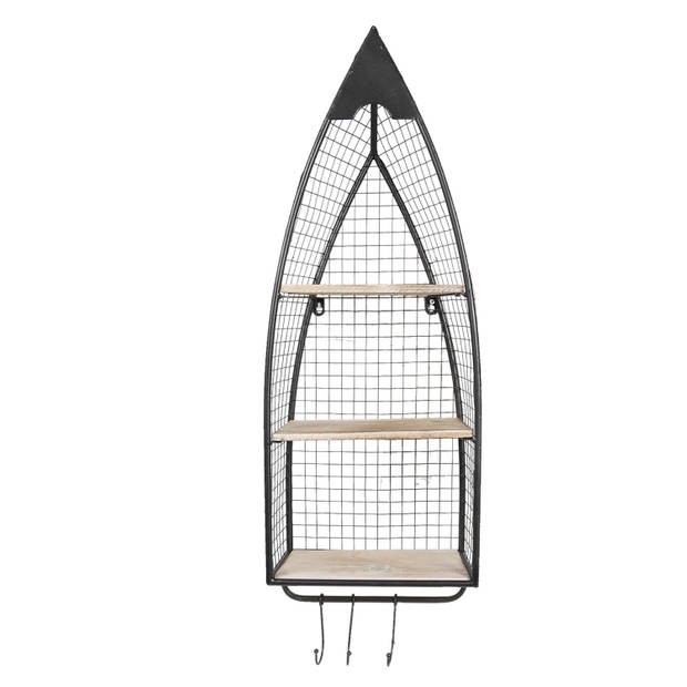 Clayre & Eef Zwarte Wandrek metaal en hout 30*15*83 cm 5Y0796