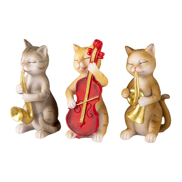 Clayre & Eef Witte Decoratie katten 14*6*10 cm (set 3) 6PR4683