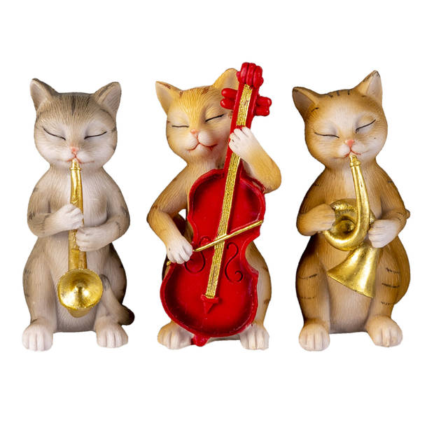 Clayre & Eef Witte Decoratie katten 14*6*10 cm (set 3) 6PR4683