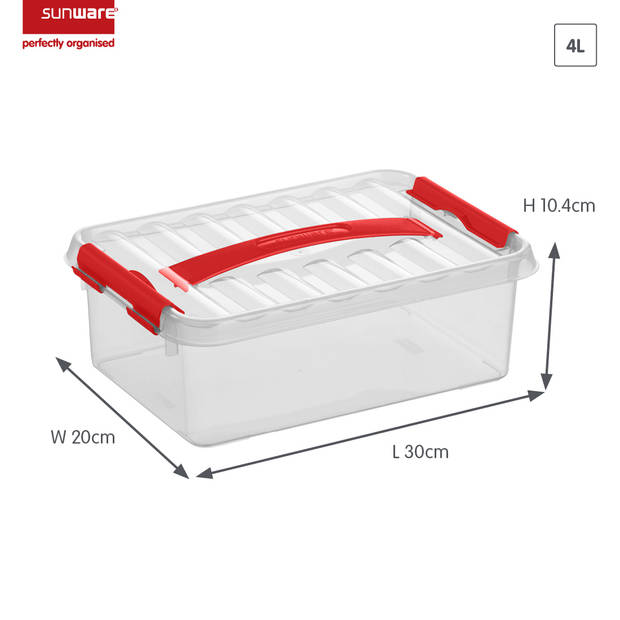 Sunware - Q-line opbergbox 4L transparant rood - 30 x 20 x 10,4 cm