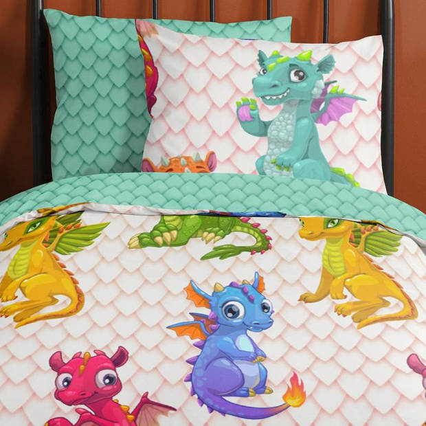 Kinder Dekbedovertrek Good Morning Katoen Dragons - multi 140x200/220cm