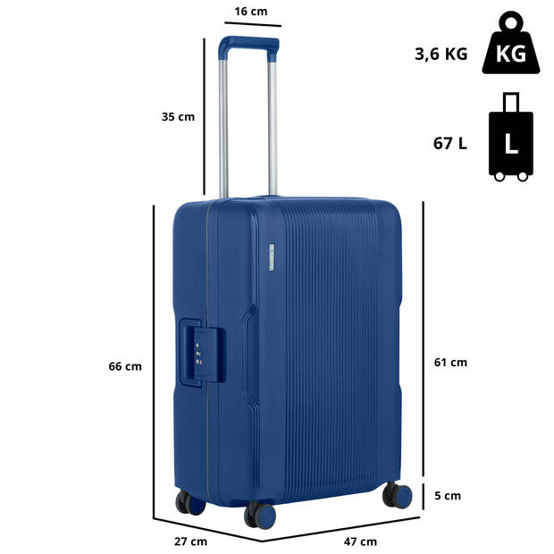CarryOn Protector Luxe Middenmaat Koffer 66cm - Trolley 67 Ltr met kliksloten - Blauw