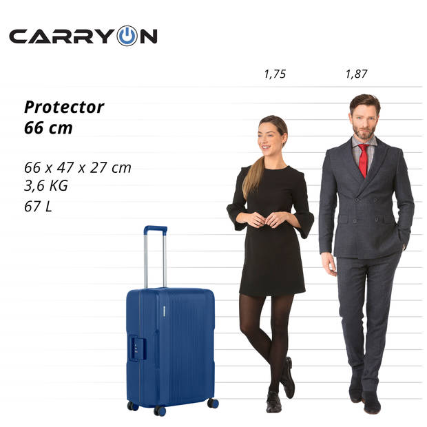 CarryOn Protector Luxe Middenmaat Koffer 66cm - Trolley 67 Ltr met kliksloten - Blauw