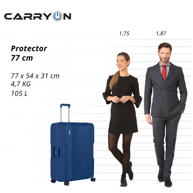 CarryOn Protector Luxe Grote Reiskoffer 77cm - 105 Ltr met kliksloten - Blauw
