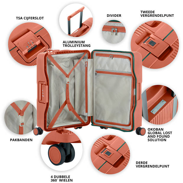 CarryOn Protector Luxe Middenmaat Koffer 66cm - Trolley 67 Ltr met kliksloten - Terra