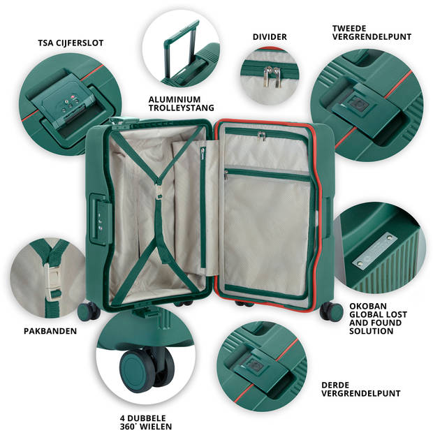 CarryOn Protector Luxe Middenmaat Koffer 66cm - Trolley 67 Ltr met kliksloten - Groen