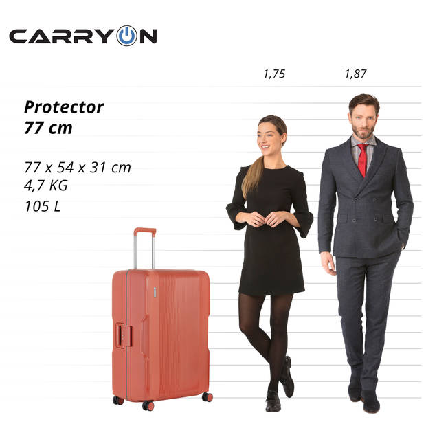 CarryOn Protector Luxe Grote Reiskoffer 77cm - 105 Ltr met kliksloten - Terra