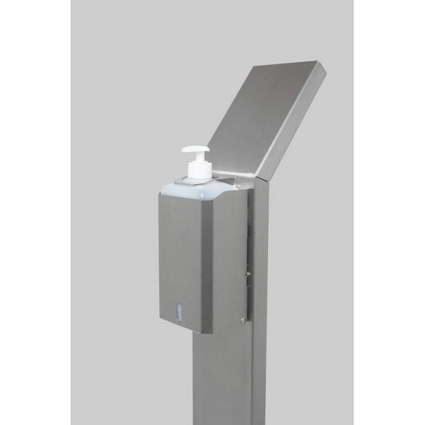 Hand Dispenserpaal, RVS inclusief literfles handdesinfectie – navulbaar, dispenser zuil