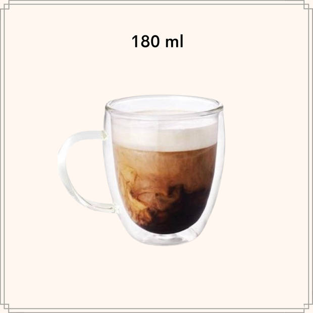 OTIX Dubbelwandige Glazen Koffietassen Koffieglazen Met Oor 6 stuks Transparant 180ml Glas Theeglazen