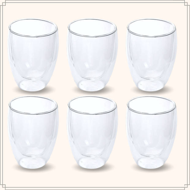 OTIX Dubbelwandige Glazen - Koffietassen - Koffieglazen - 6 stuks - Transparant - 300ml - Glas