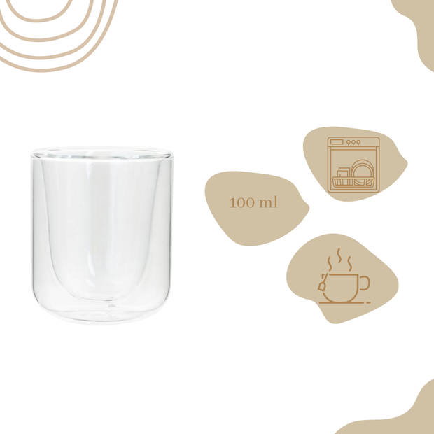 OTIX Espresso Glazen - Set van 6 - Kopjes - Dubbelwandig - Glas - 80ml - 5.5 x 7.5 cm - Koffiekopjes