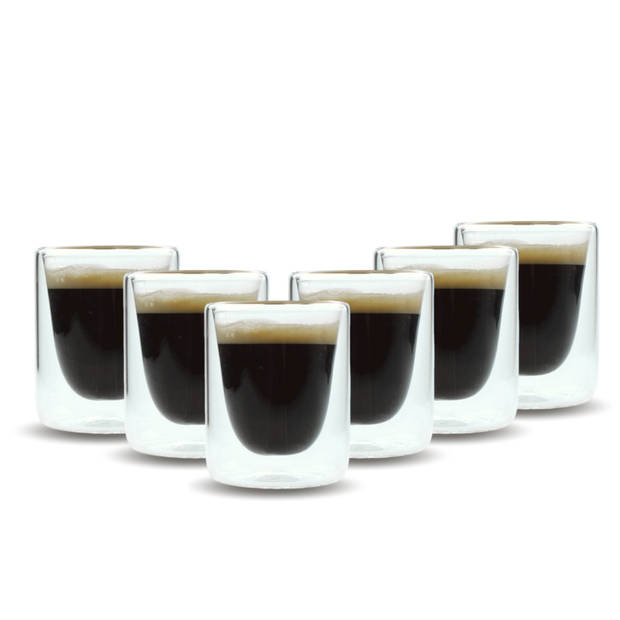 OTIX Espresso Glazen - Set van 6 - Kopjes - Dubbelwandig - Glas - 80ml - 5.5 x 7.5 cm - Koffiekopjes