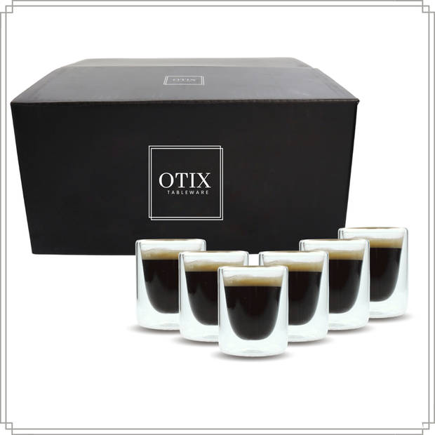 OTIX Espresso Glazen - Set van 6 - Kopjes - Dubbelwandig - Glas - 80ml - 5.5 x 7.5 cm - Koffiekopjes