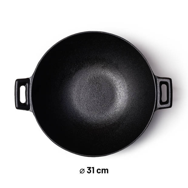 OTIX Gietijzeren wokpan - Alle warmtebronnen - Inductie - Wok - Zwart - 31cm - Gietijzer - Wokpannen