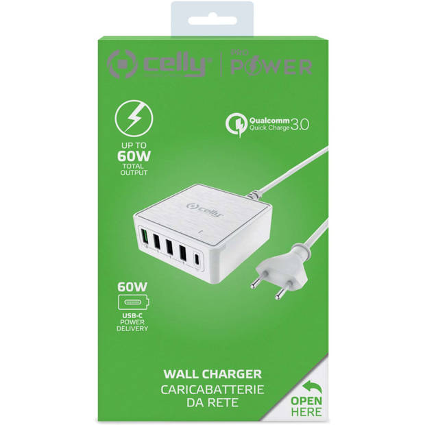 Celly - ProPower Powerstation USB 18W USB-C 60 Watt - Kunststof - Wit