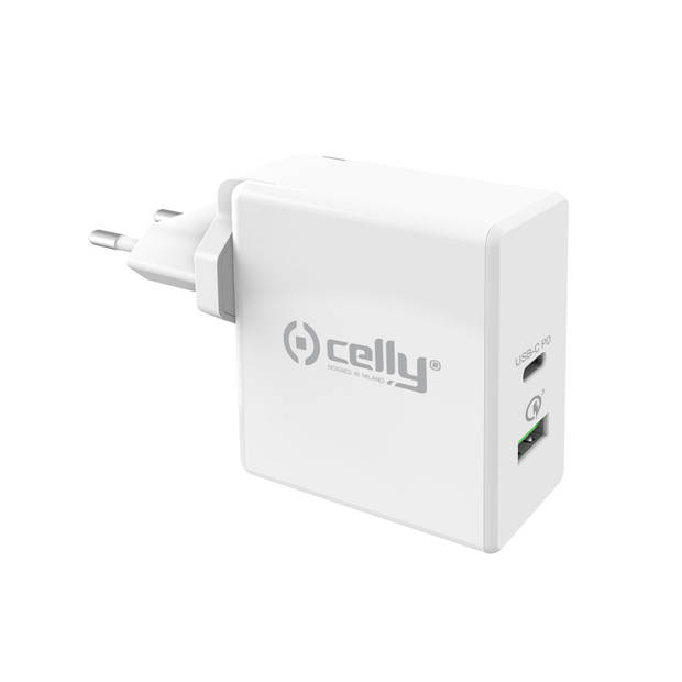 Celly - Power Delivery Lichtnetadapter 30W voor USB en USB-C - Celly